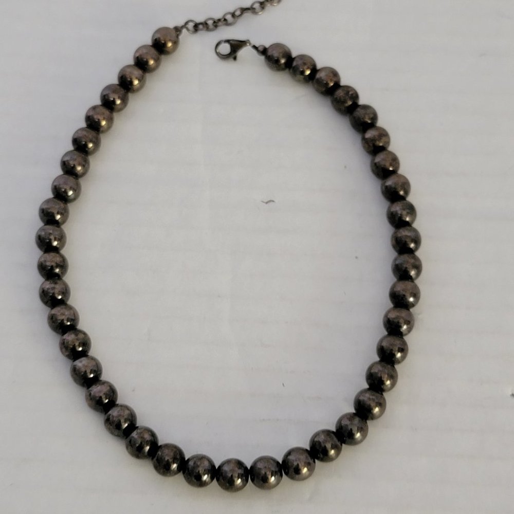 Vintage Sterling Silver Ball Beads Deset Pearls Navajo Choker Necklace 15" - 18"